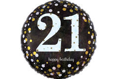 Foil balloon - Holographic Sparkling - "21 Happy Birthday" - 45 cm